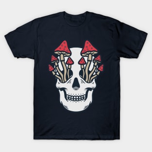 Mushroom Illustration on Skull Eyes T-Shirt